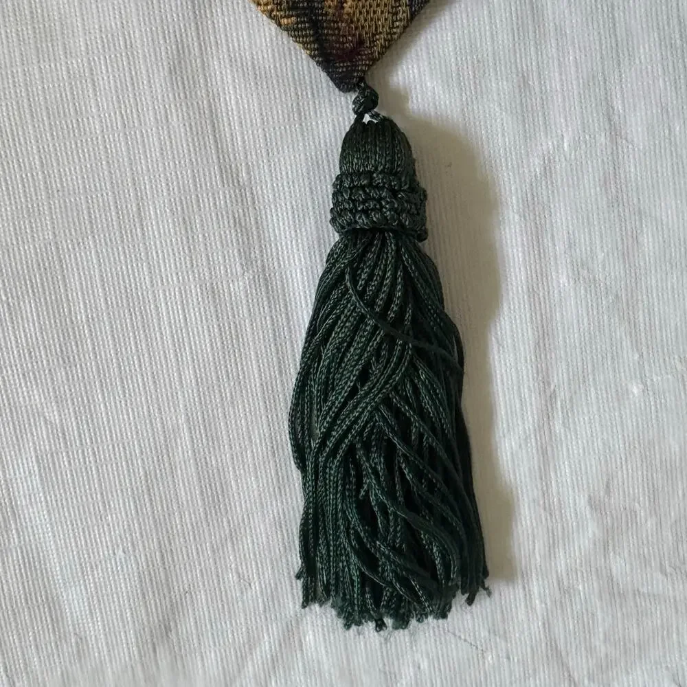 Floral Tapestry Table Runner Tassels Green Gold Burgundy 12x35